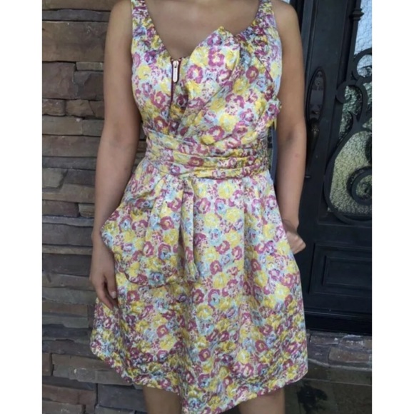 NWT ZAC POSEN Floral Brocade Bow Sleeveless Dress - Picture 2 of 8